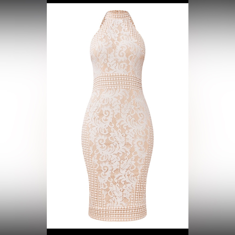 Pretty little things lace crochet high neck midi dress